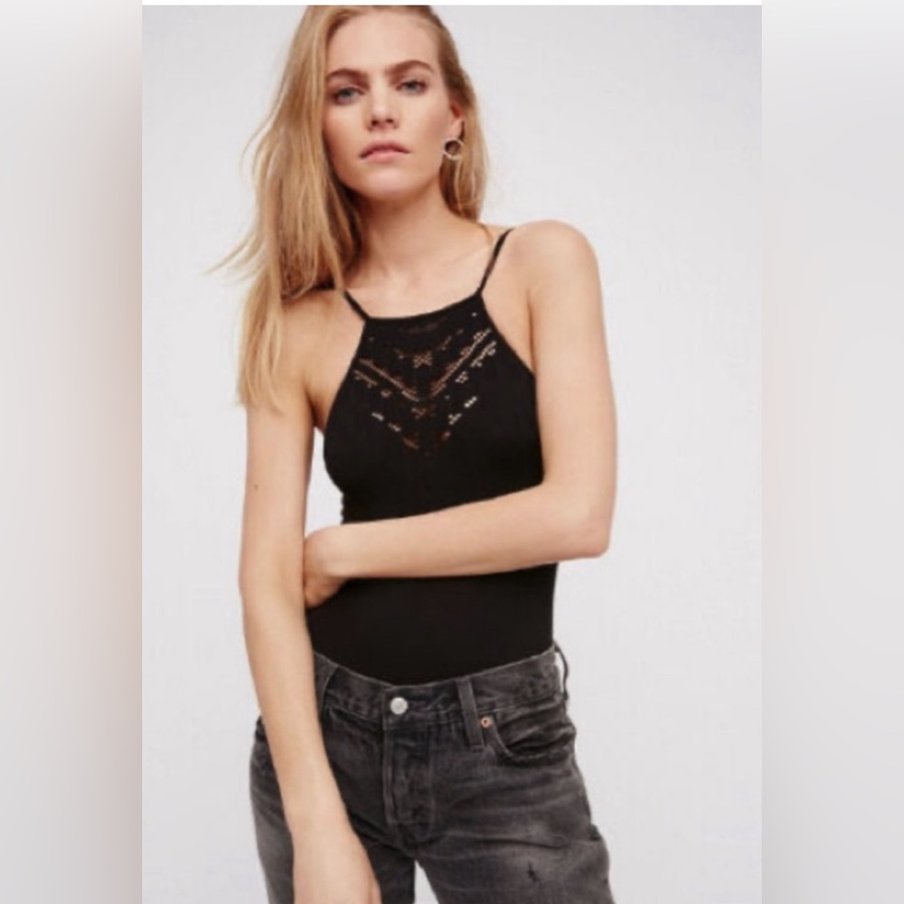 NWOT Free People Solstice Laser Cut Bodysuit Black